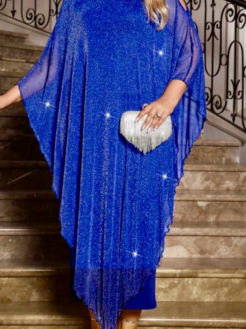 Elegant Royal Blue Sparkle Kaftan Dress